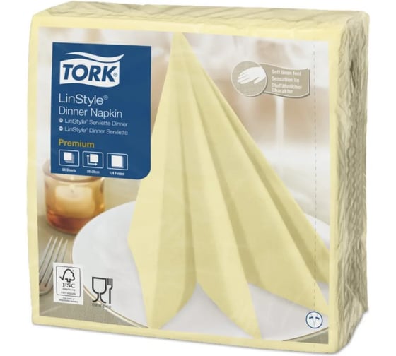 Изображение товара Салфетки Tork LinStyle 39x39 см, категория качества Premium, 1-слой, шампань 478712