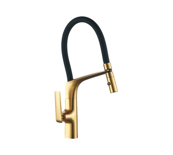Изображение товара Смеситель для кухни OUTE с гибким черным силиконовым изливом, латунь, золотой T11013BJ