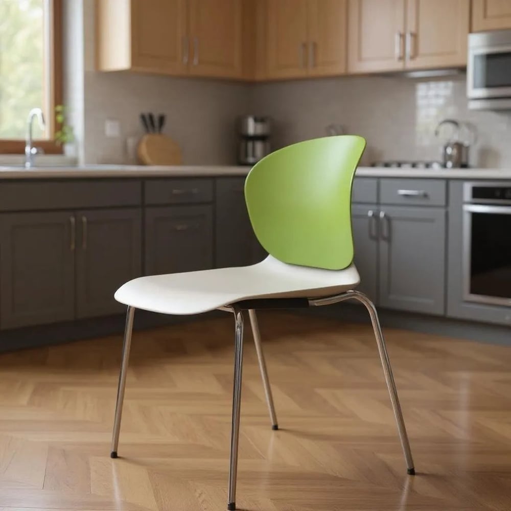 Изображение товара Стул Синнабон из полипропилена с фигурным сиденьем зеленый белый хром