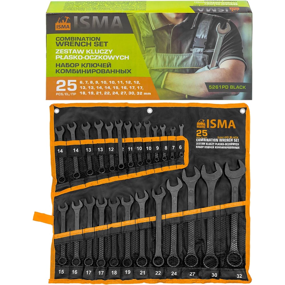 Изображение товара Набор комбинированных ключей ISMA 25 предметов ISMA-5261PD черный