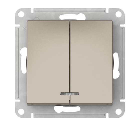 Изображение товара Механизм 2-клавишного выключателя Systeme Electric ATLASDESIGN с подсветкой, сх.5а, 10АХ, быстрозажимная клемма, шампань ATN000553S