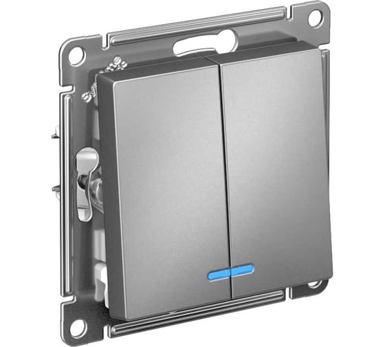 Изображение товара Механизм 2-клавишного выключателя Systeme Electric ATLASDESIGN с подсветкой, сх.5а, 10АХ, быстрозажимная клемма, сталь ATN000953S