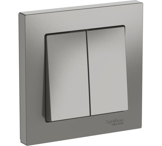 Изображение товара 2-клавишный выключатель Systeme Electric ATLASDESIGN сх.5, 10АХ, в сборе, быстрозажим. клем., СТАЛЬ ATN000952S