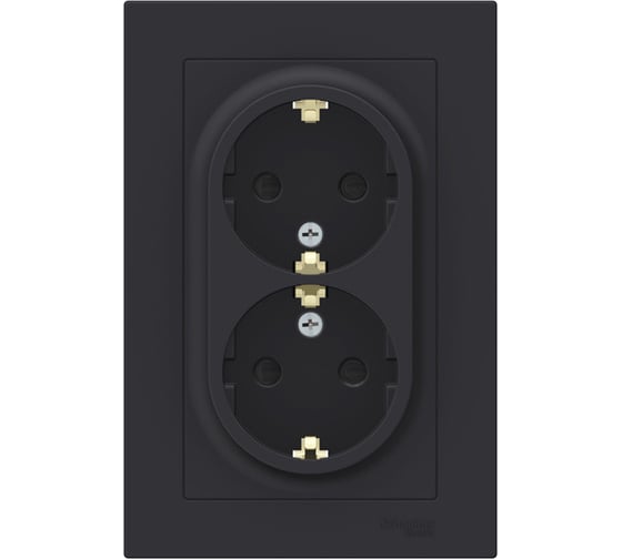 Изображение товара Розетка Systeme Electric ATLASDESIGN RRR двойная с заземлением со шторками, 16А, в сборе, карбон ATN001026R