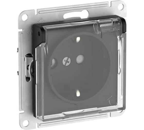 Изображение товара Розетка Systeme Electric ATLASDESIGN AQUA с заземлением со шторками с прозрачной крышкой, 16А, IP44, мех., быстрозажимные клеммы, карбон ATN441046S