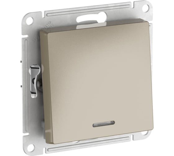 Изображение товара 1-клавишный переключатель с подсветкой Systeme Electric ATLASDESIGN, сх.6а, 10АХ, мех., быстрозажимные клеммы, шампань ATN000563S