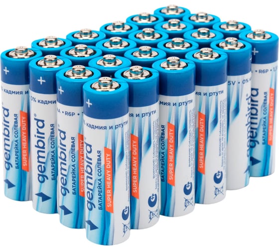 Изображение товара Батарейки Gembird солевые, тип AA, 24шт, коробка, GB-R6P-24B