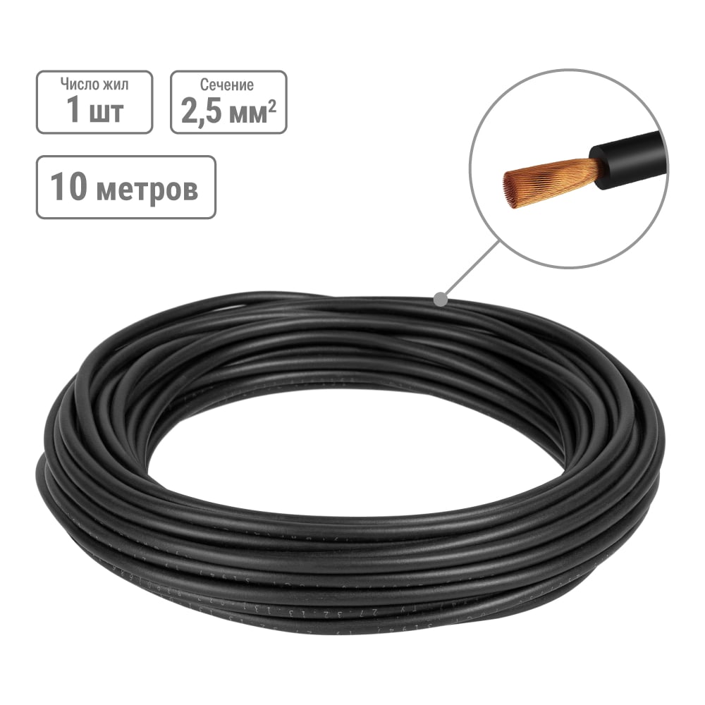 Изображение товара Провод TDM ELECTRIC ПуГВнг(А)-LS 1x2,5 10м черный ГОСТ