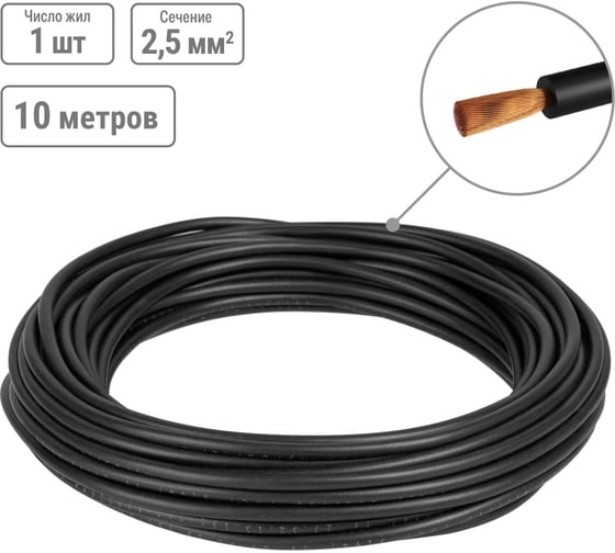 Изображение товара Провод TDM ELECTRIC ПуГВнг(А)-LS 1x2,5, ГОСТ, 10м, черный SQ0124-2725