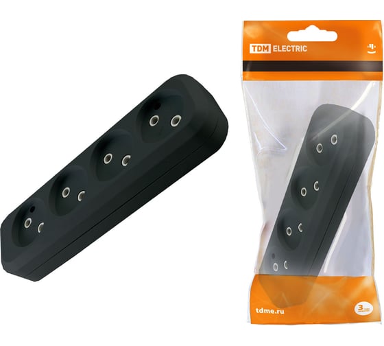 Изображение товара Розеточная колодка TDM ELECTRIC 4 гнезда 2П б/з 10А 250В черная SQ1806-0111