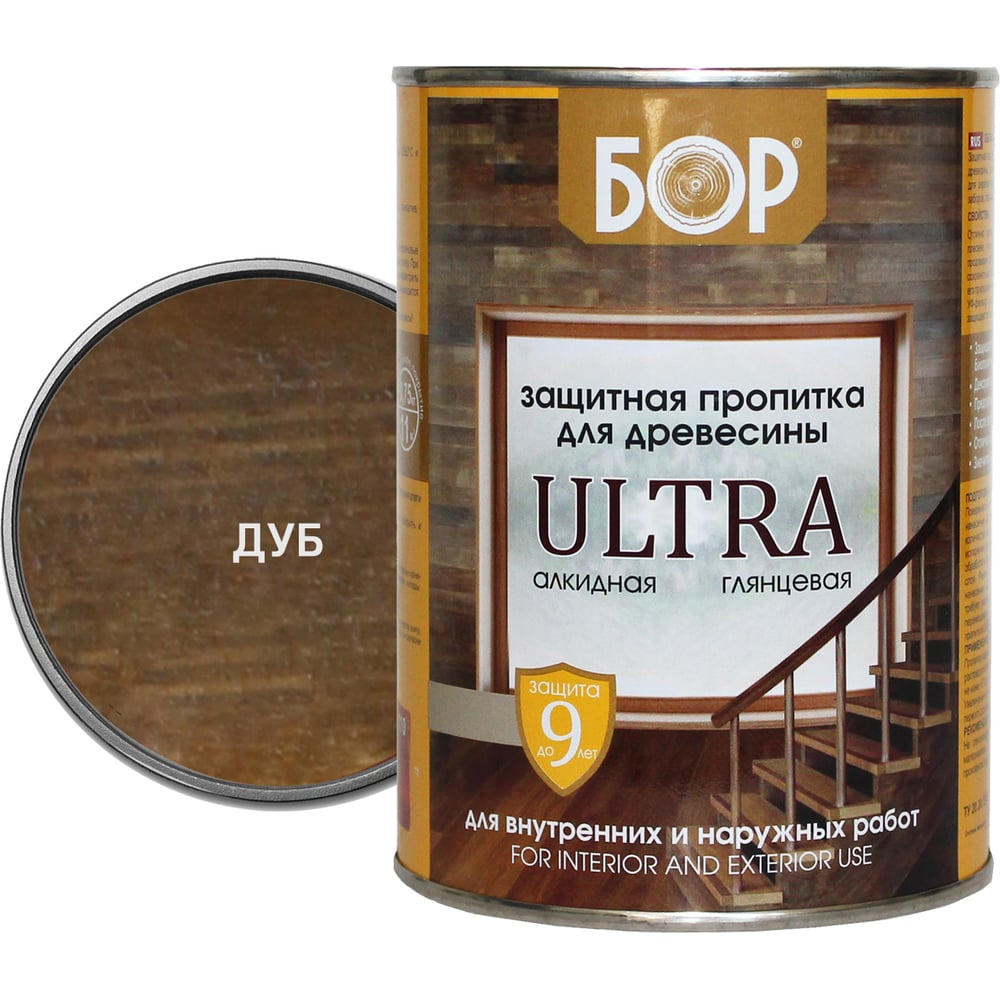 Изображение товара Защитная пропитка для дерева Бор Ultra дуб 8 кг для наружных работ