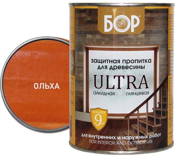 Изображение товара Защитная пропитка для дерева Бор Ultra для наружных работ, ольха 0,75 кг 4690417079674