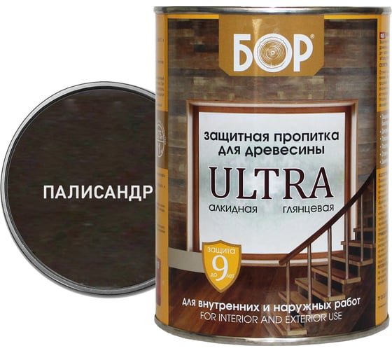 Изображение товара Защитная пропитка для дерева Бор Ultra для наружных работ, палисандр 0,75 кг 4690417079582