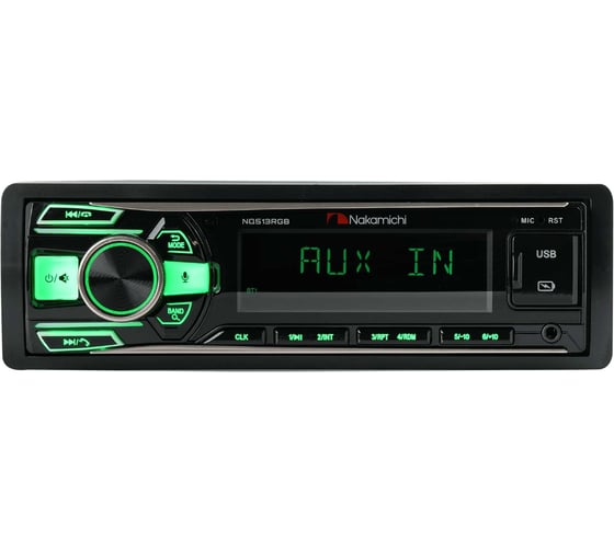Изображение товара Медиа-ресивер NAKAMICHI 1 din, USB, AUX, ВТ, ПДУ, 4*50 Вт, зеленый NAK-NQ513RGB