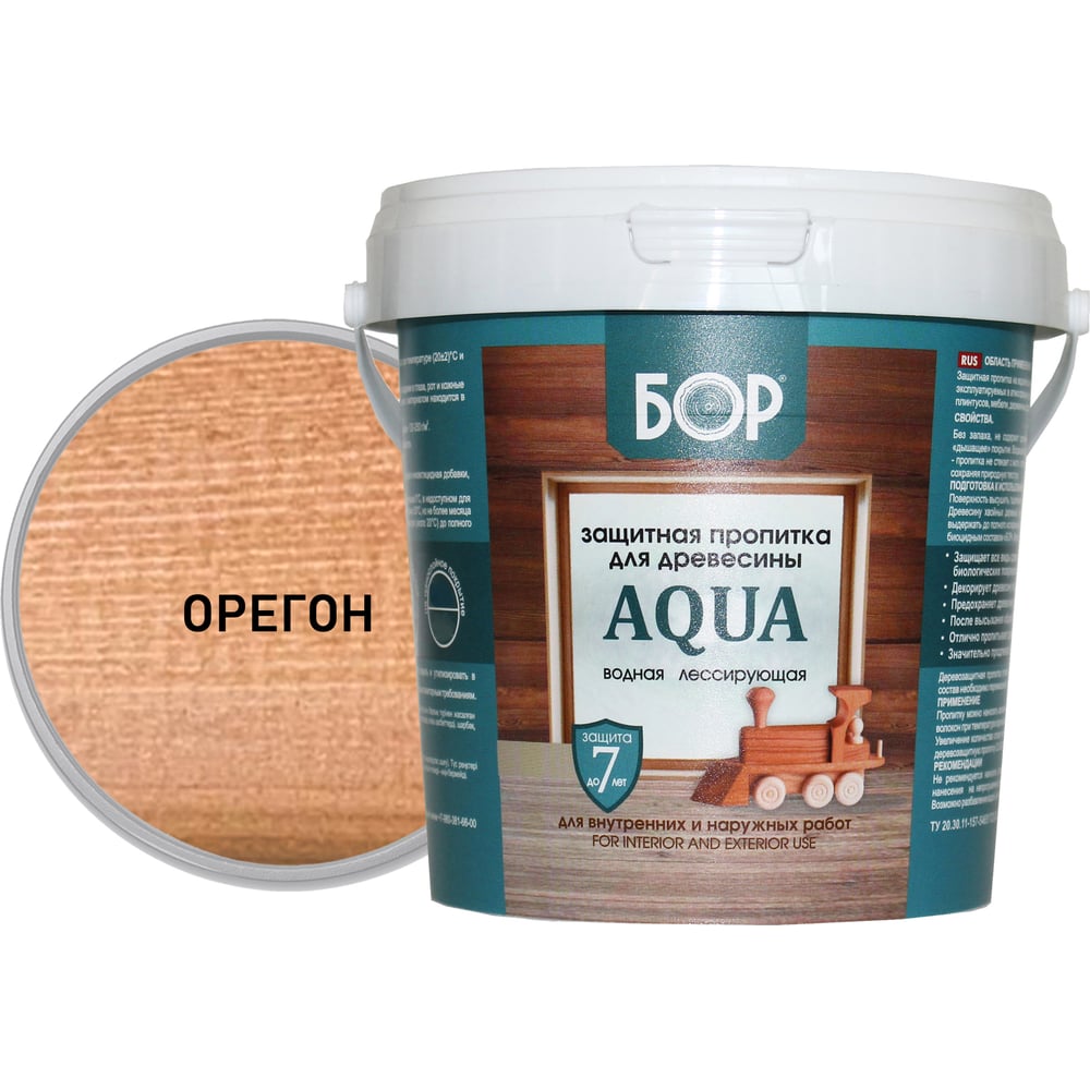 Изображение товара Защитная пропитка для дерева Бор Aqua для наружных работ, орегон 9 кг 4690417079971