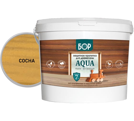 Изображение товара Защитная пропитка для дерева Бор Aqua для наружных работ, сосна 9 кг 4690417080038