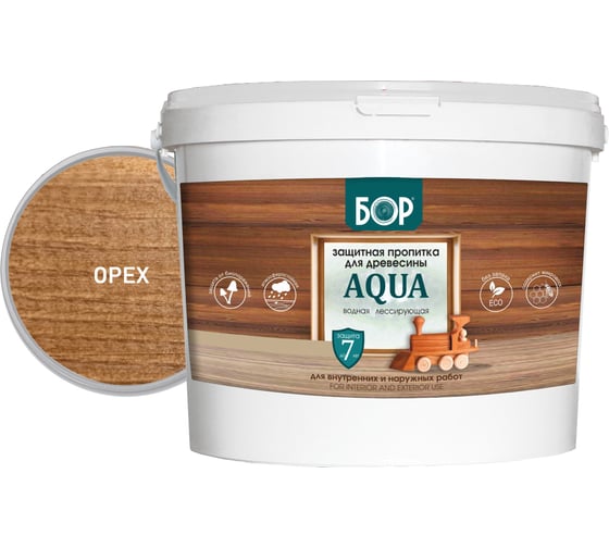 Изображение товара Защитная пропитка для дерева Бор Aqua для наружных работ, орех 9 кг 4690417080120