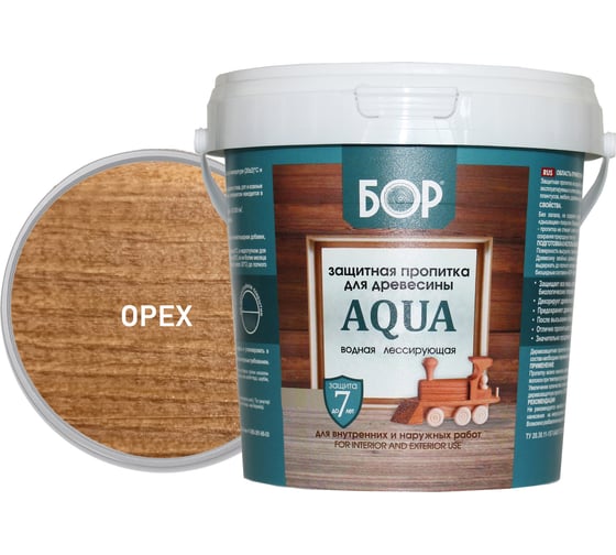Изображение товара Защитная пропитка для дерева Бор Aqua для наружных работ, орех 0,9 кг 4690417080106