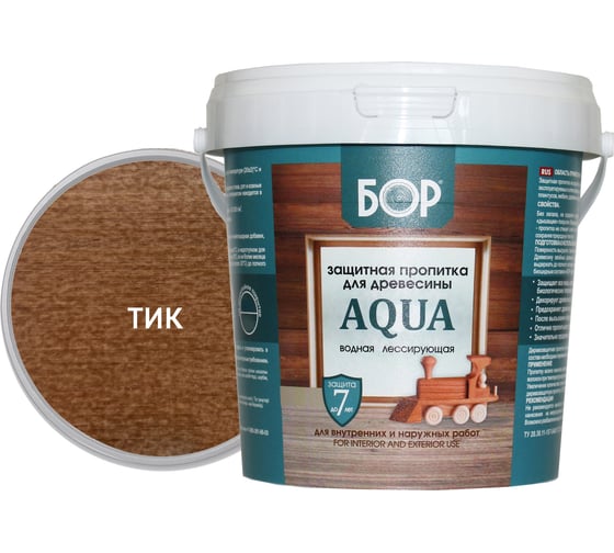 Изображение товара Защитная пропитка для дерева Бор Aqua для наружных работ, тик 2,3 кг 4690417080175