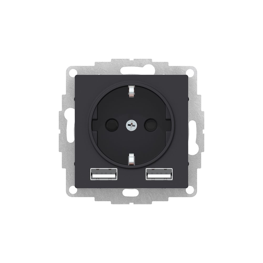 Изображение товара Механизм розетки Systeme Electric ATLASDESIGN RRR 16А, c 2 USB A+A, 5В/2,4А, 2x5В/1,2 А, карбон ATN001030R