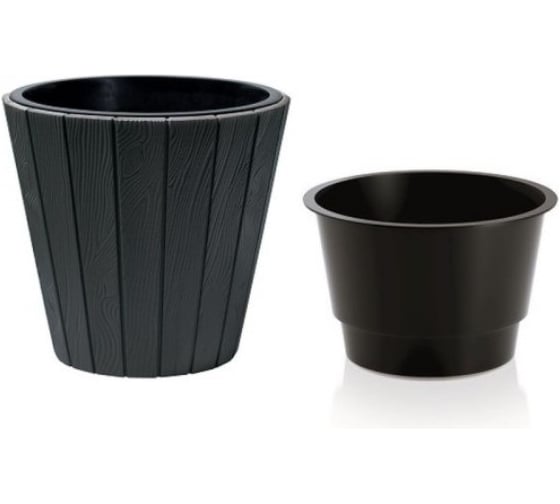 Изображение товара Кашпо с вкладышем Prosperplast Woode DBWO490 S433 48.8х45.7 см, антрацит 050949