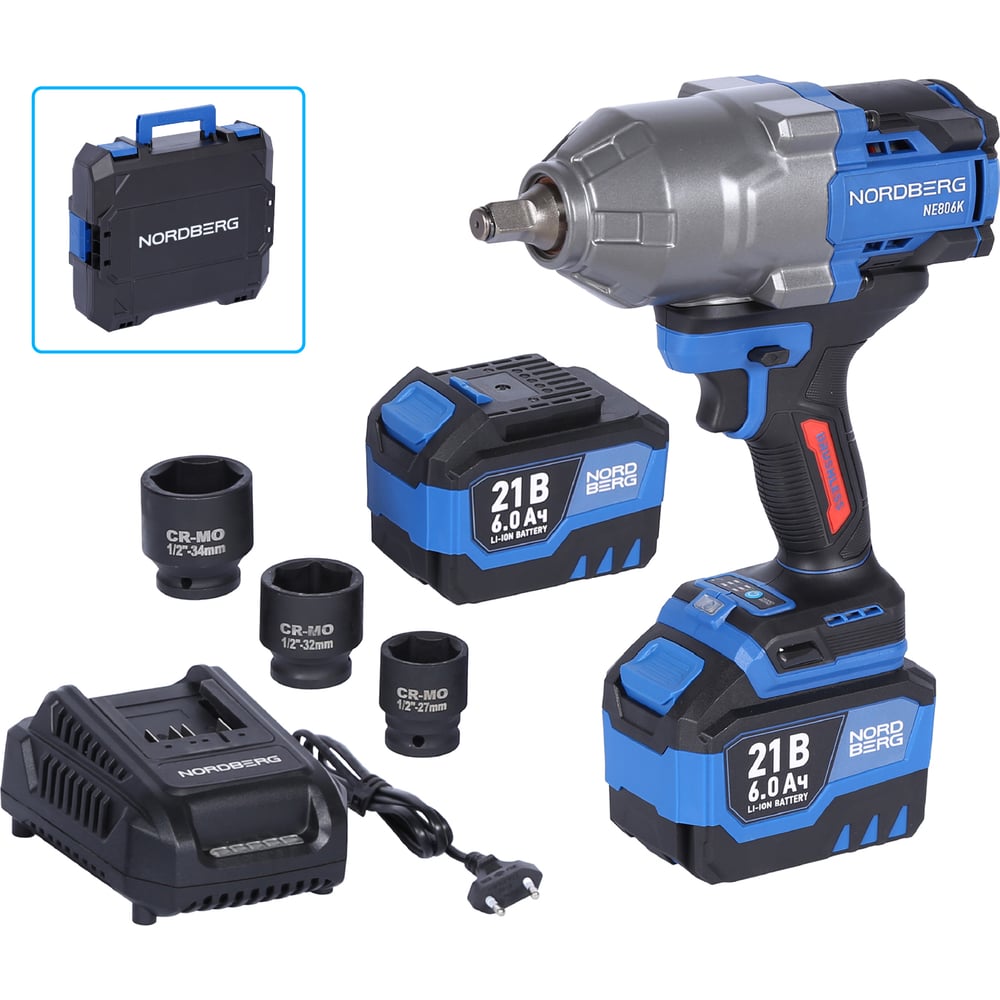 Изображение товара Аккумуляторный гайковерт NORDBERG 1/2 21V 1500 Нм кейс NE806K-1/2