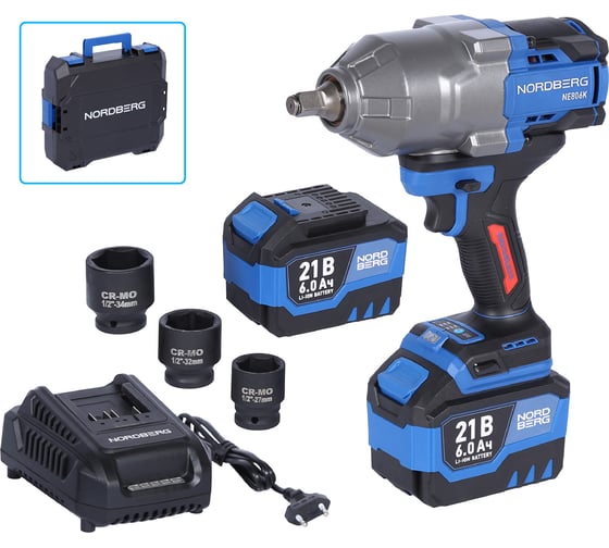 Изображение товара Гайковерт аккумуляторный NORDBERG 1/2, 21В, 1500 Нм с двумя 6A аккум. и зар. уст-вом, в кейсе NE806K-1/2