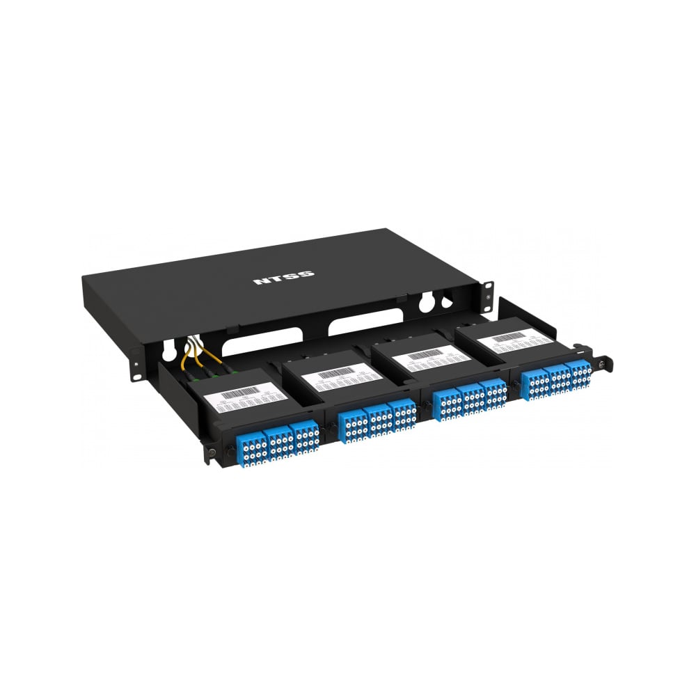 Кросс распределительный стоечный выдвижной NTSS 19” STANDART 1U, 4 кассеты MPO, черный NTSS-RsFOB-ST-1U-C04-MPO-BL
