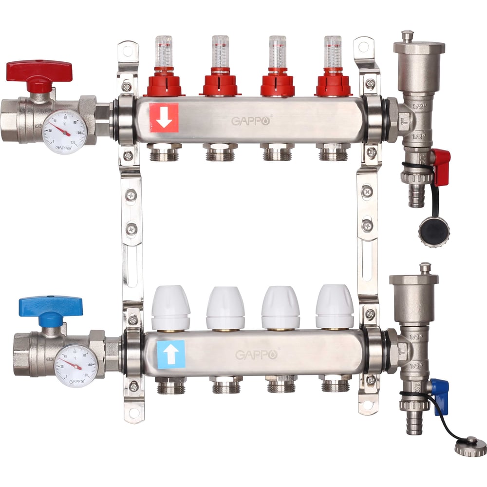 Изображение товара Коллектор регулируемый с расходомерами Gappo из нержавеющей стали 8-вых