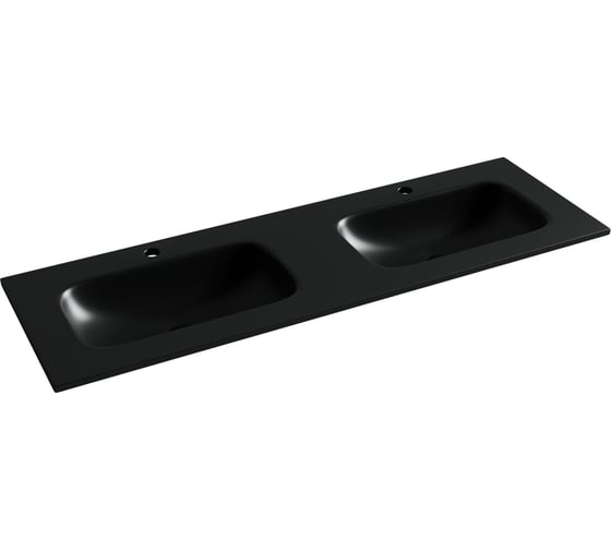 Изображение товара Раковина накладная мебельная Ceramicanova Grace прямоугольная 1410x457x137 с двумя чашами и отверстиями под смеситель цвет черный матовый CN7022MB