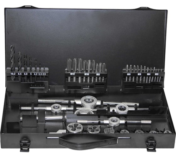 Изображение товара Набор метчиков и плашек Промлайн метрический, HSS, M3-M12, 44 предмета ПЛ070705_z025