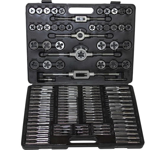 Изображение товара Набор метчиков и плашек Промлайн метрический HSS, M2-M18, 110 предметов ПЛ070704_z025