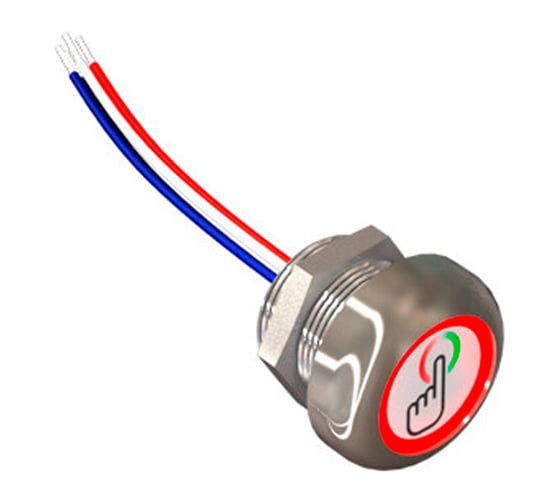 Изображение товара Кнопка сенсорная ТЕКО KS-22ES-3PA-RG колпачок станд,ждущий режим-красный,активный режим-зеленый, PNP NO/NC,функц.вариант статический,IP68/IP67,кабель, 00-00040207