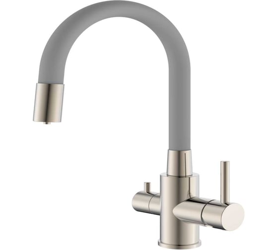 Изображение товара Смеситель для кухни шаровой с доп.выходом для питьев. воды с гибким серым изливом Антей 511523 Булат нержав.сталь 511523-ANT