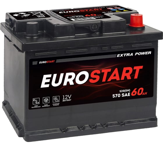 Изображение товара Аккумуляторная батарея EUROSTART Extra Power 60Ah R+ EU600
