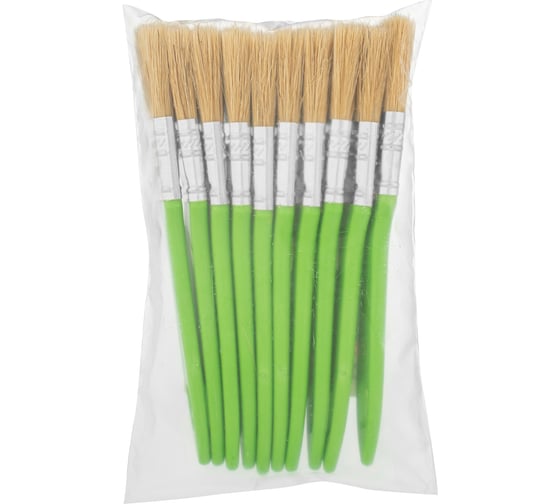 Изображение товара Кисть флейцевая СИБРТЕХ 25х8 мм, натуральная щетина, пластиковая ручка, 10 шт 82579