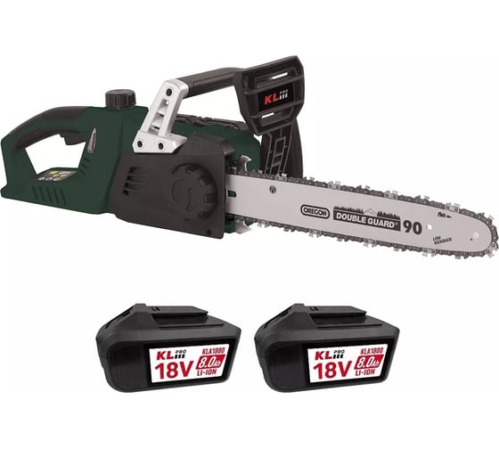 Изображение товара Профессиональная аккумуляторная цепная пила KLPRO 36 В (2x18 В), Li-ion 2 шт 8,0 Ач, ЗУ 4,5А, 7000 об/мин, 14”, 20216, KLBOM36B-80