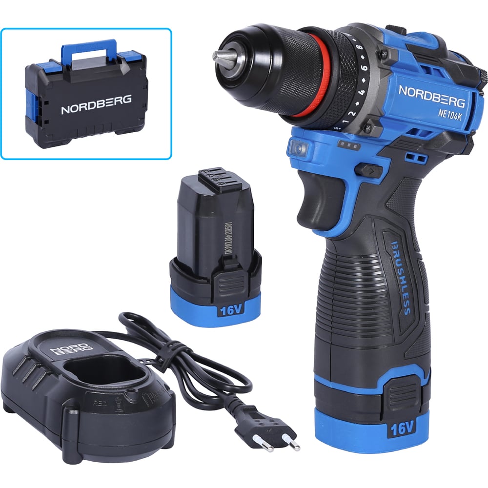 Изображение товара Аккумуляторный шуруповерт NORDBERG 16 В 2 АККУМУЛЯТОРА 10 мм профессиональный