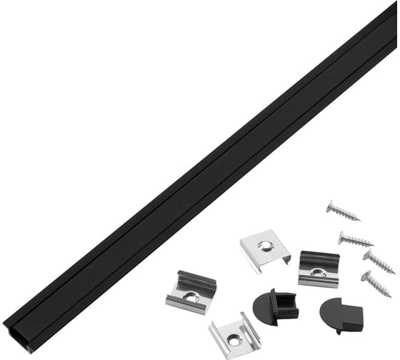 Изображение товара Профиль General Lighting Systems General GAL-GLS-2000-7-22-B-B черный (2м профиль+ черн. рассеиватель+2 заглушки+4 скобы с шурупами) 523140