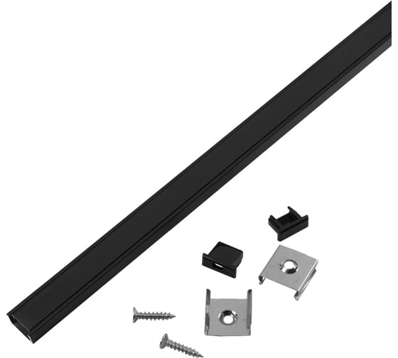 Изображение товара Профиль General Lighting Systems General GAL-GLS-2000-7-16-B-B черный (2м профиль+черн. рассеиватель+ 2 заглушки + 4скобы с шурупами) 523330