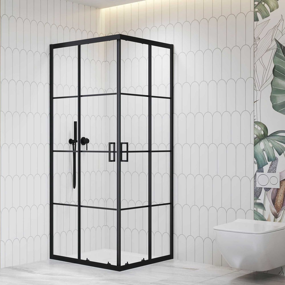 Изображение товара Душевой уголок RGW 80x80cm раздвижной черный с прозрачными шторками 6 мм