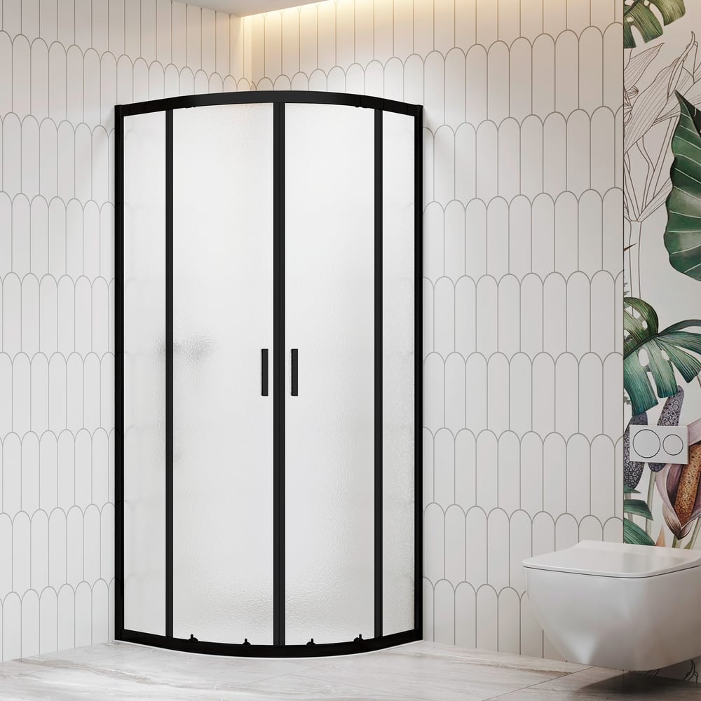 Изображение товара Душевой уголок RGW 80x80x195 с раздвижными стеклянными шторками черный профиль