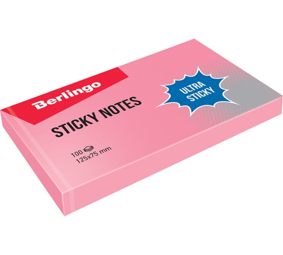 Изображение товара Самоклеящийся блок BERLINGO Ultra Sticky 125x75 мм, 100 листов, пастель, розовый LSn_39303