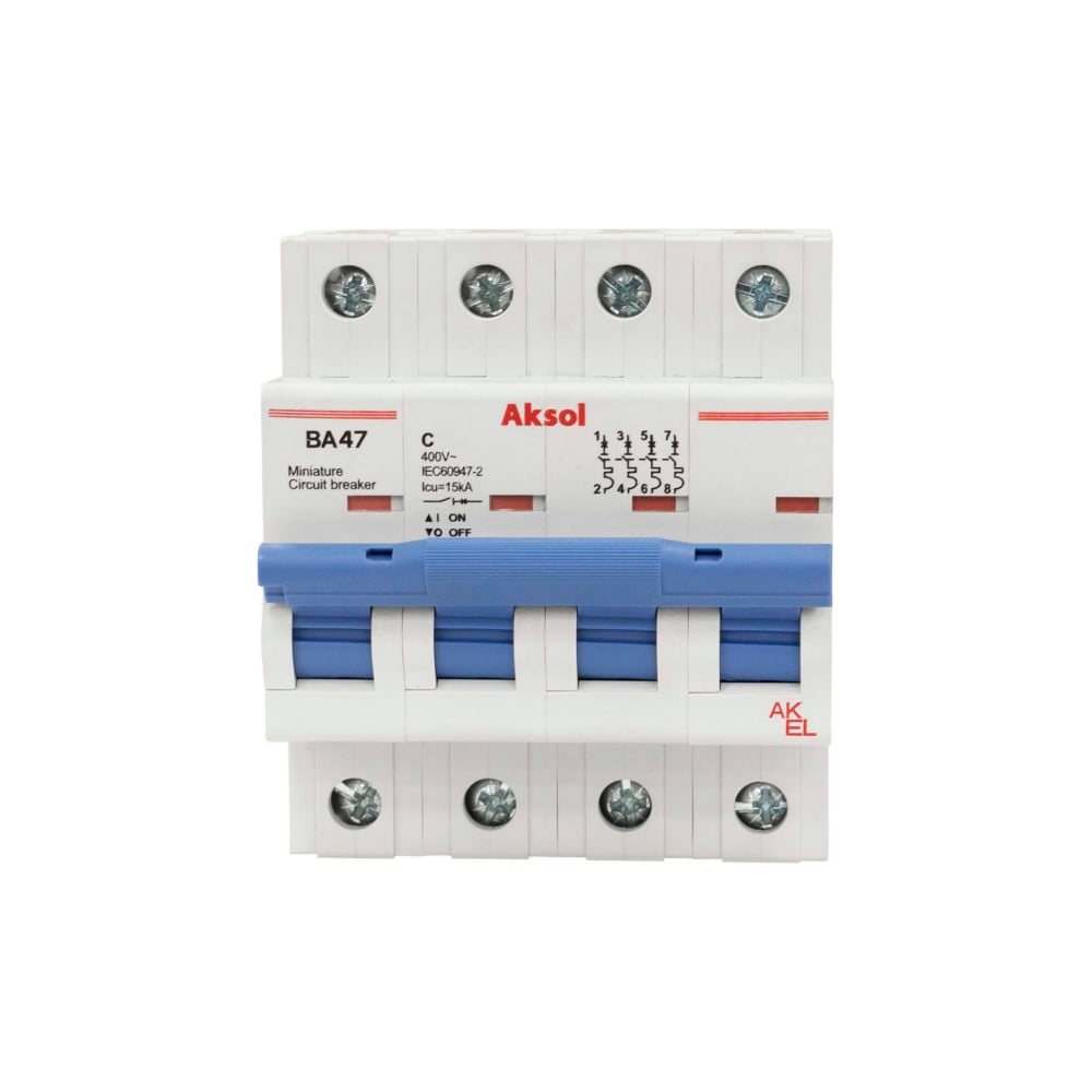 Изображение товара Автоматический выключатель AKEL ВА47-MCB-L-AKSOL 4П с номиналом 20А для DIN-рейки