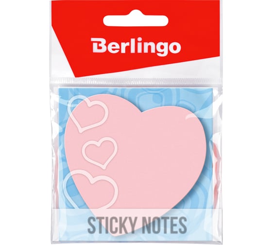 Изображение товара Набор самоклеящихся блоков Berlingo, 24 шт , фигурный "Сердце", 70 x 70 мм, 50 листов, малиновый неон, европодвес  LSz_76033