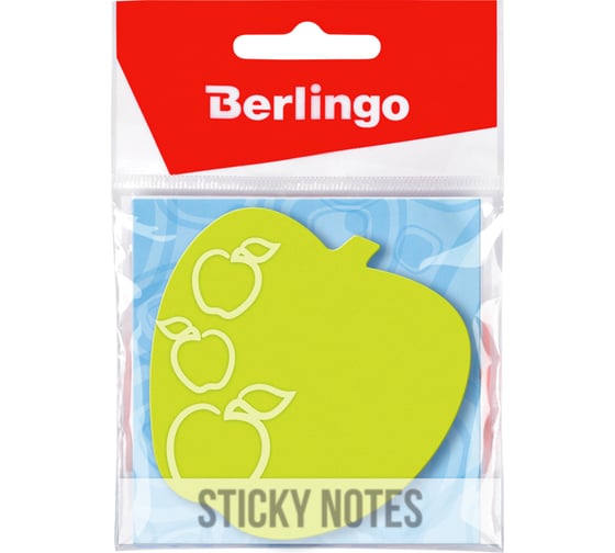 Изображение товара Самоклеящийся блок Berlingo Яблоко фигурный, 70x70 мм, 50 листов, зеленый неон LSz_76014