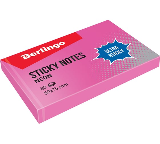 Изображение товара Набор самоклеящихся блоков Berlingo, 12 шт , Ultra Sticky, 50 x 75 мм, 80 листов, розовый неон LSn_39413