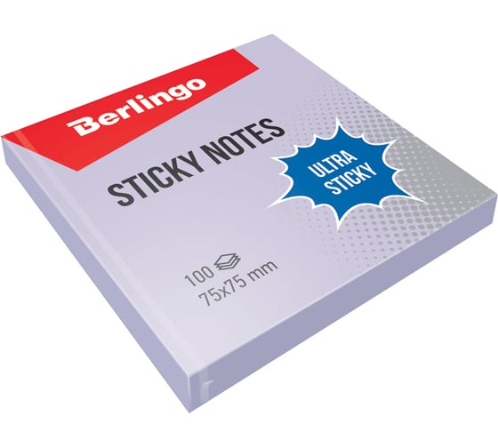 Изображение товара Самоклеящийся блок BERLINGO Ultra Sticky 75x75 мм, 100 листов, пастель, фиолетовый LSn_39209