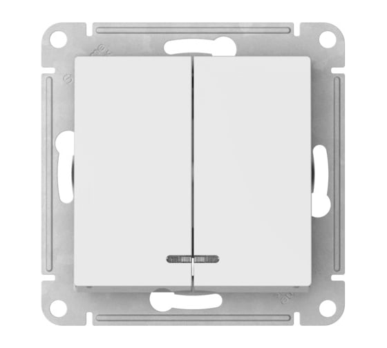 Изображение товара 2-клавишный выключатель с подсветкой Systeme Electric ATLASDESIGN, сх.5а, 10 АХ, мех., быстрозажимная клемма, БЕЛЫЙ ATN000153S