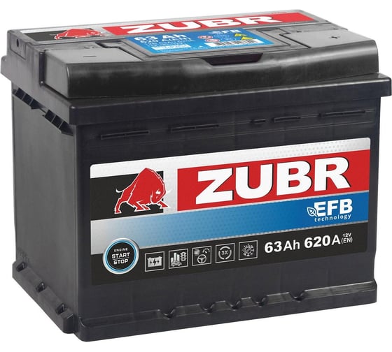 Изображение товара Аккумуляторная батарея ZUBR EFB 63Ah R+ ZE630